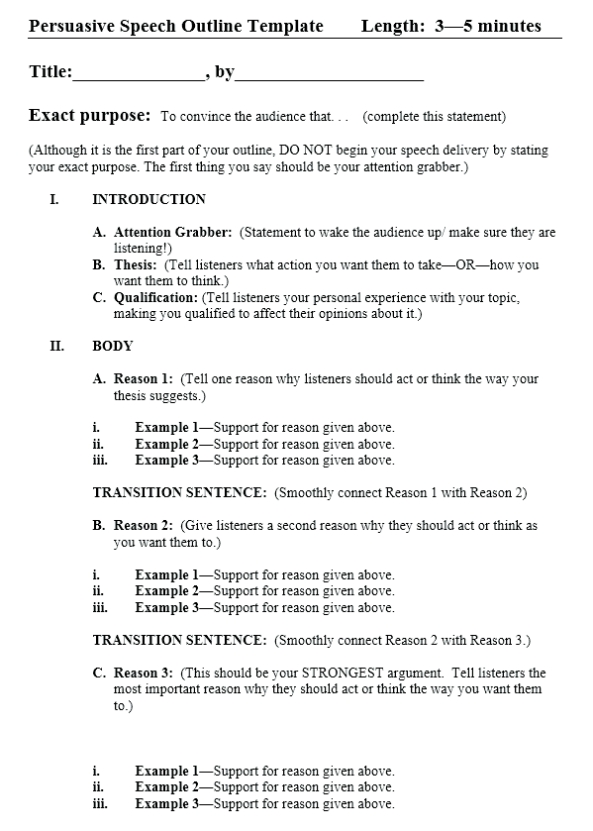 How To Write A Persuasive Speech For College Students At Kingessays© Within Speech Outline Template Word