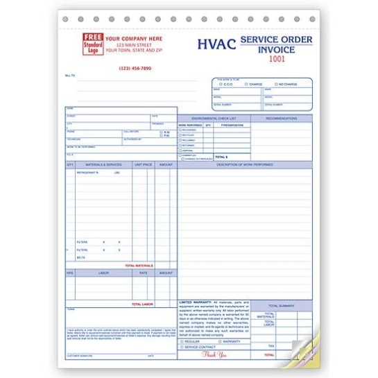 Hvac Forms - Work Orders, Service Invoices, Receipts, Agreements Regarding Air Conditioning Invoice Template