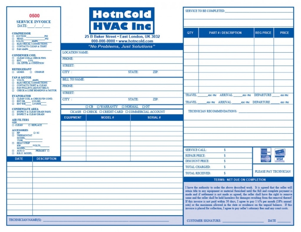 Hvac Invoice Template — Db Excel In Hvac Invoices Templates