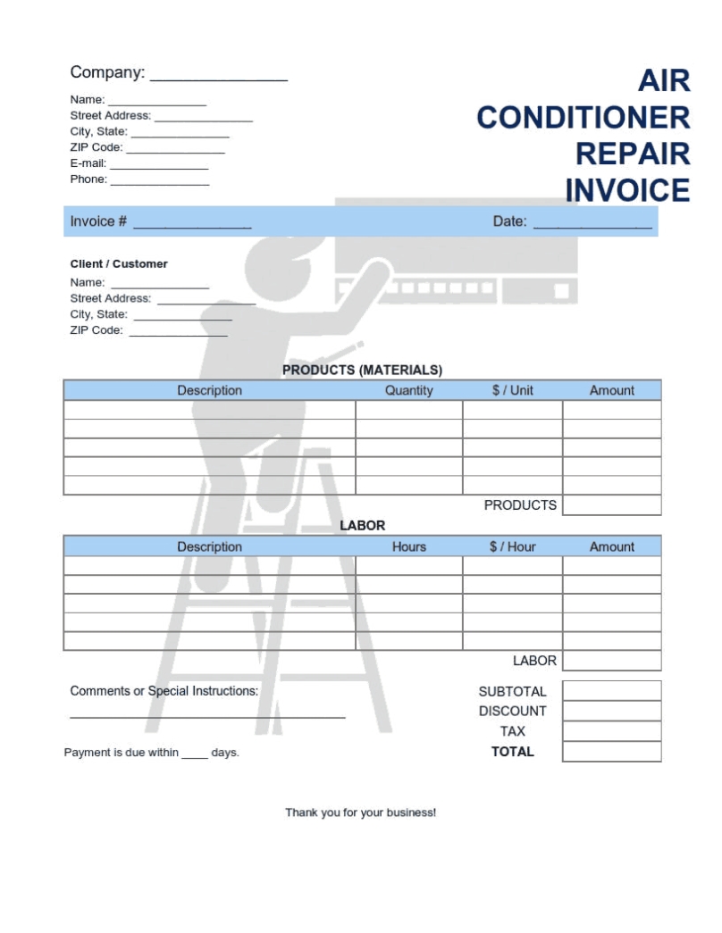 Hvac Service Invoice Template Free Throughout Hvac Invoices Templates