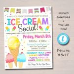 Ice Cream Social Flyer, Teacher Appreciation Week, Printable Ice Cream Fundraiser Party Invite With Regard To Ice Cream Party Flyer Template