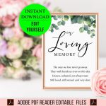 In Loving Memory Sign Printable Editable Template Pdf | Etsy within In Memory Cards Templates