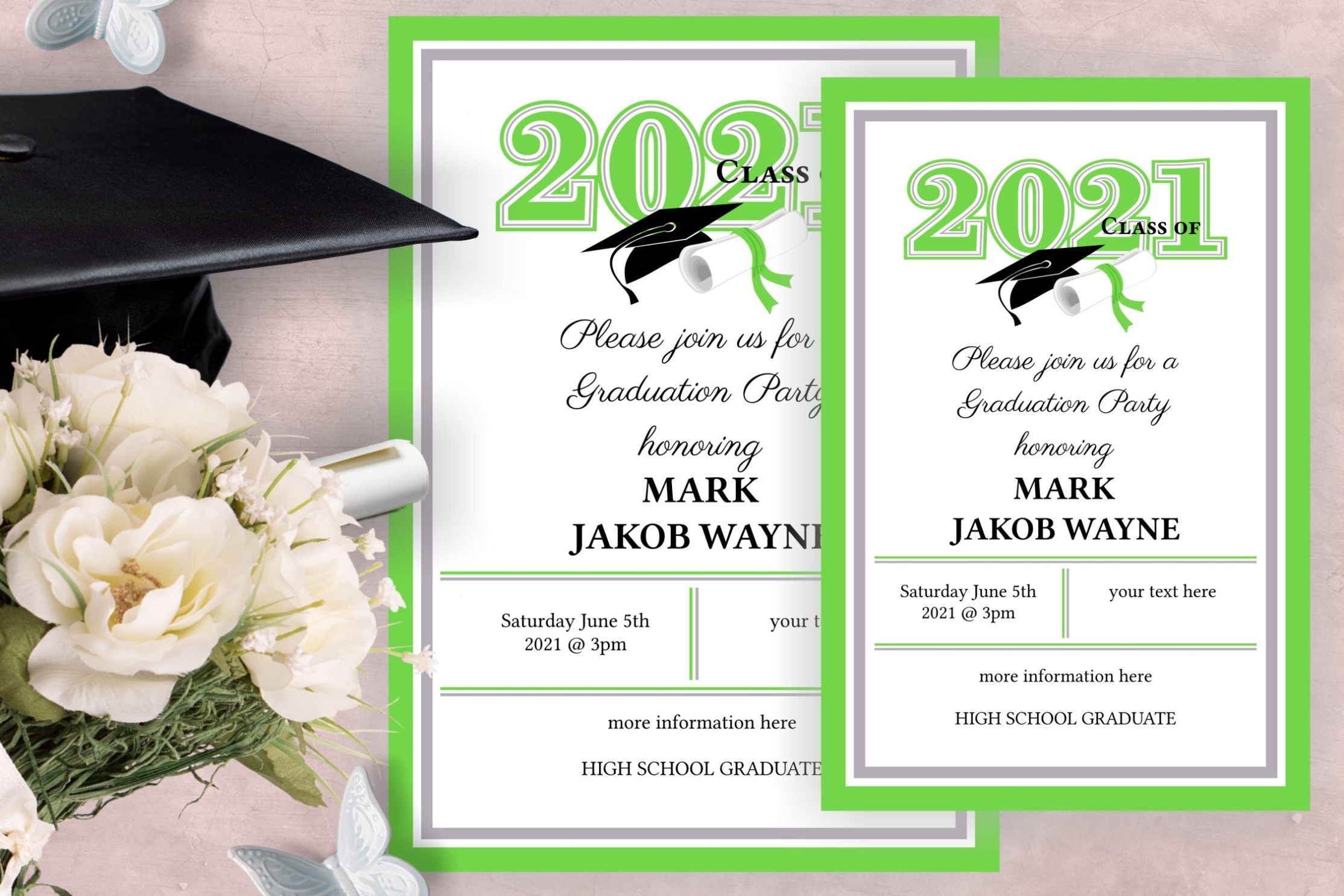 Invitation Template Editable Text – Green – Graduation 2021 (239674) | Customizable Templates In Graduation Party Invitation Templates Free Word