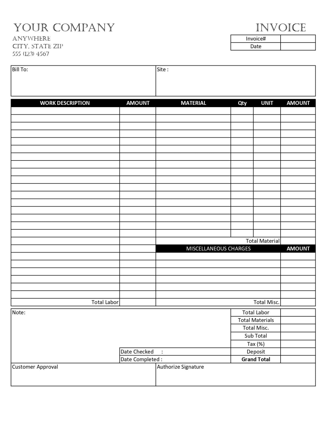 Invoice For Contractor Template / Printable Invoice / Business | Etsy Within Contractor Invoices Templates