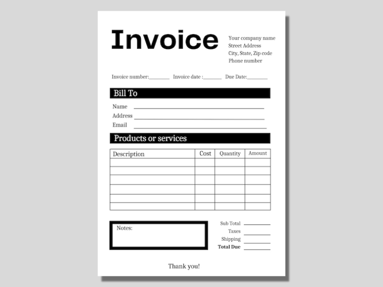 Invoice Template Printable Invoice Business Invoice – Etsy Singapore In Singapore Invoice Template