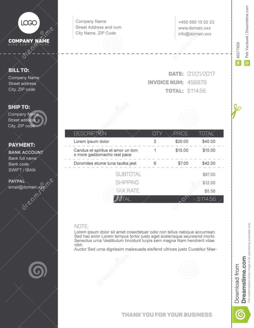 Invoice Template Stock Vector. Illustration Of Company - 85577659 Within Black Invoice Template