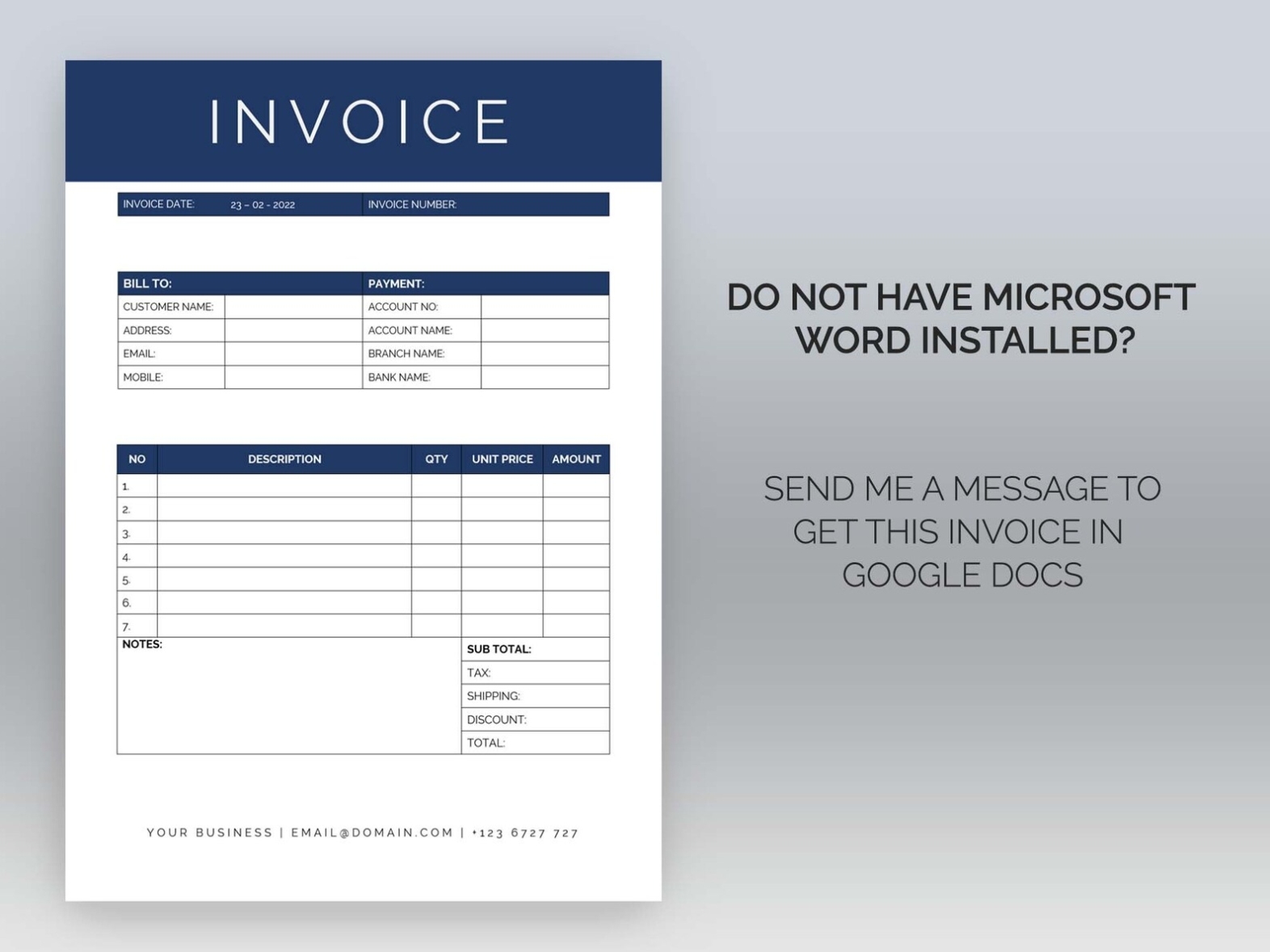 Invoice Template Word Printable Invoice Template Small – Etsy Singapore Within Invoice Template Singapore