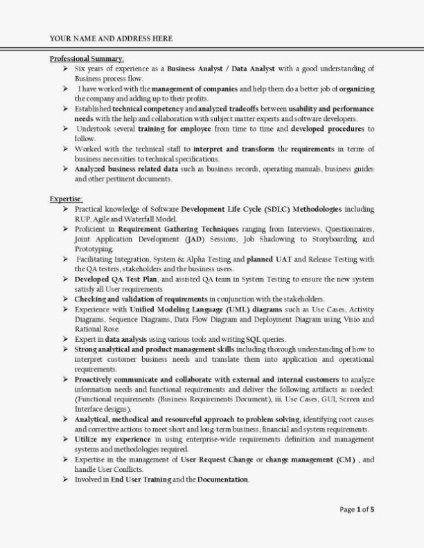 It Business Analyst Resume Throughout Business Analyst Documents Templates
