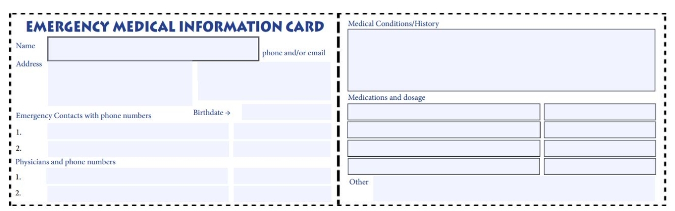 Kids Life Pretend: Emergency Medical Card With Med Cards Template