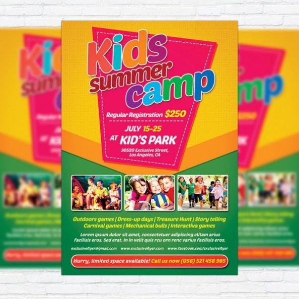 Kids Summer Camp - Premium Flyer Template + Facebook Cover Regarding Summer Camp Flyer Template Free