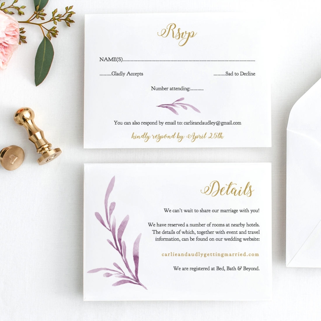 Lilac Wedding Table Place Card Template, Lilac Flat And Folded Name Place Cards. 2 Sizes. Corjl Within Fold Over Place Card Template