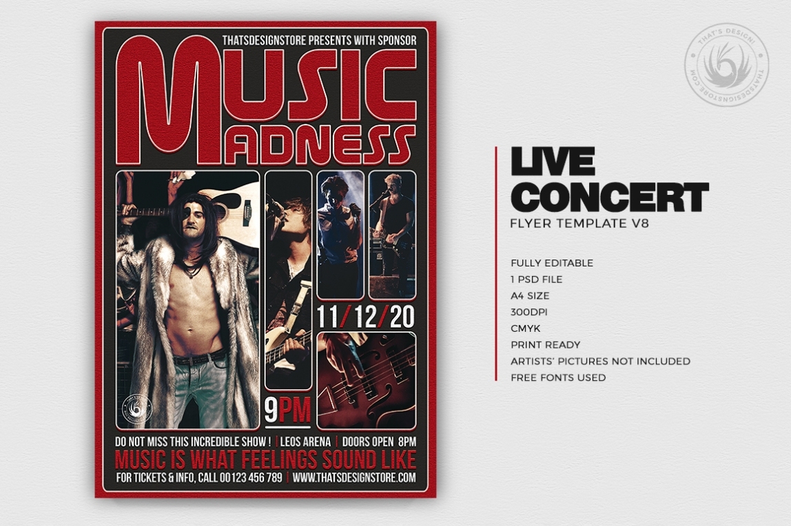 Live Concert Flyer Template V8 – Party Flyers For Photoshop With Regard To Concert Flyer Template Free