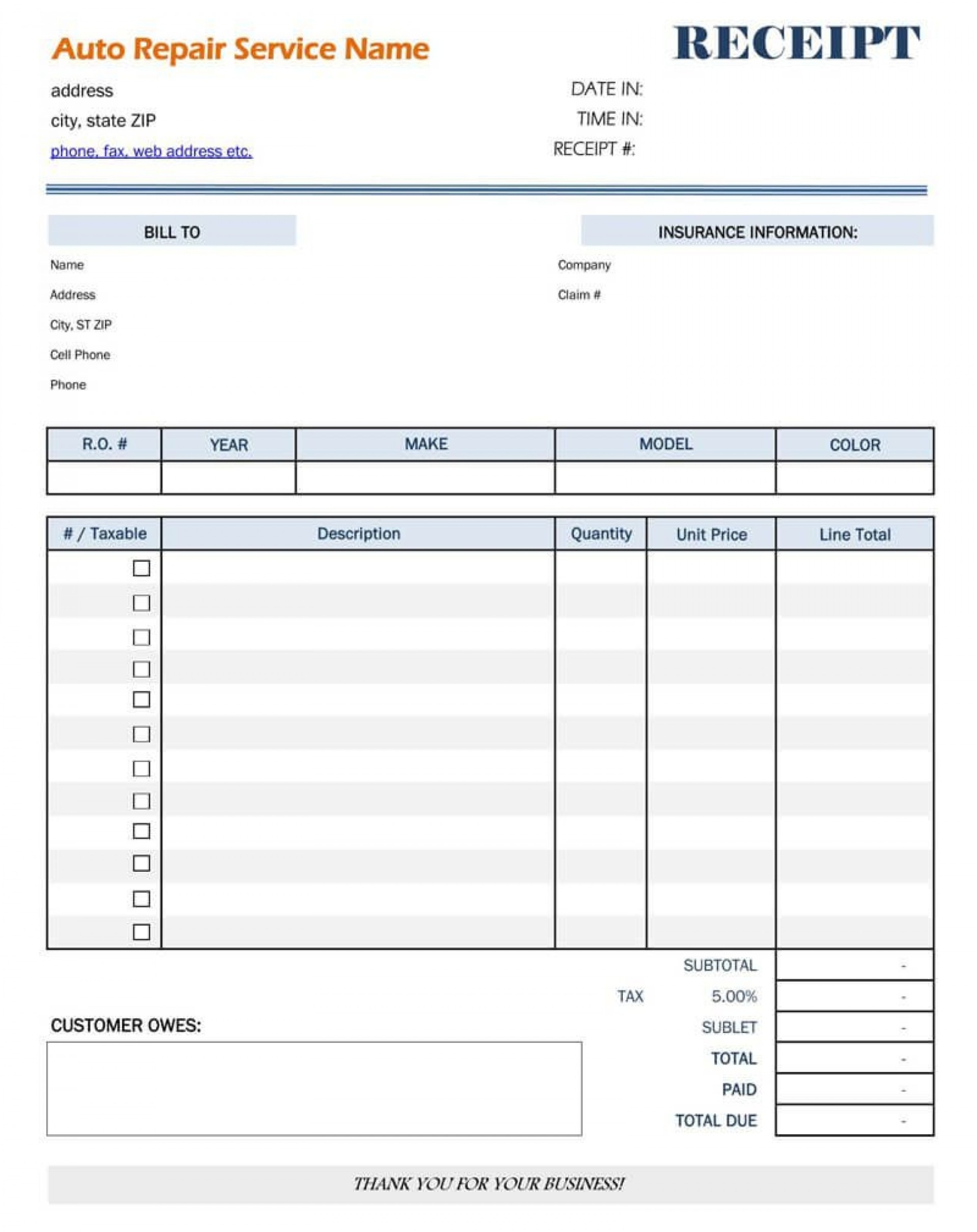 Maintenance Invoice Template Free With Regard To Free Auto Repair Invoice Template Excel