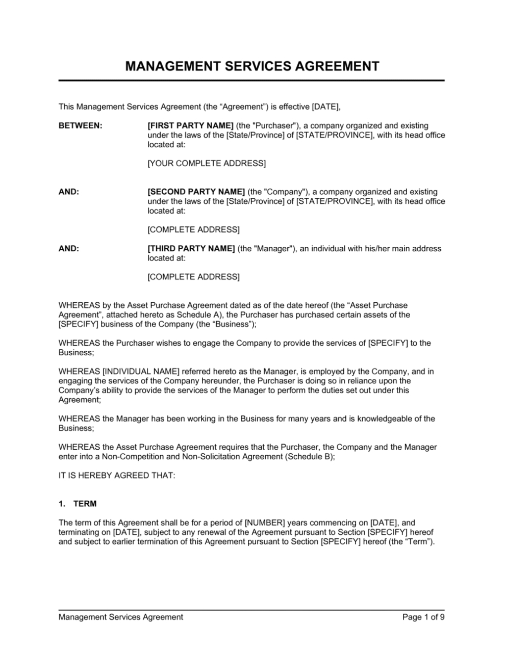Management Services Agreement Template | By Business-In-A-Box™ regarding Business Management Contract Template