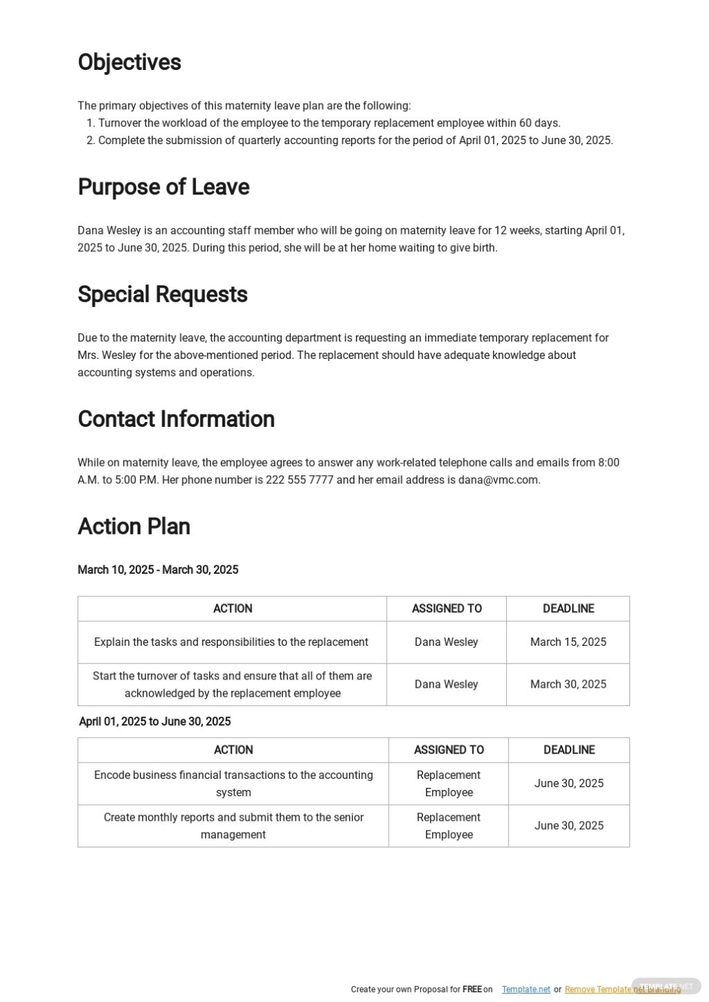 Maternity Leave Plan Template [Free Pdf] – Google Docs, Word | Template In Music Business Plan Template Free Download