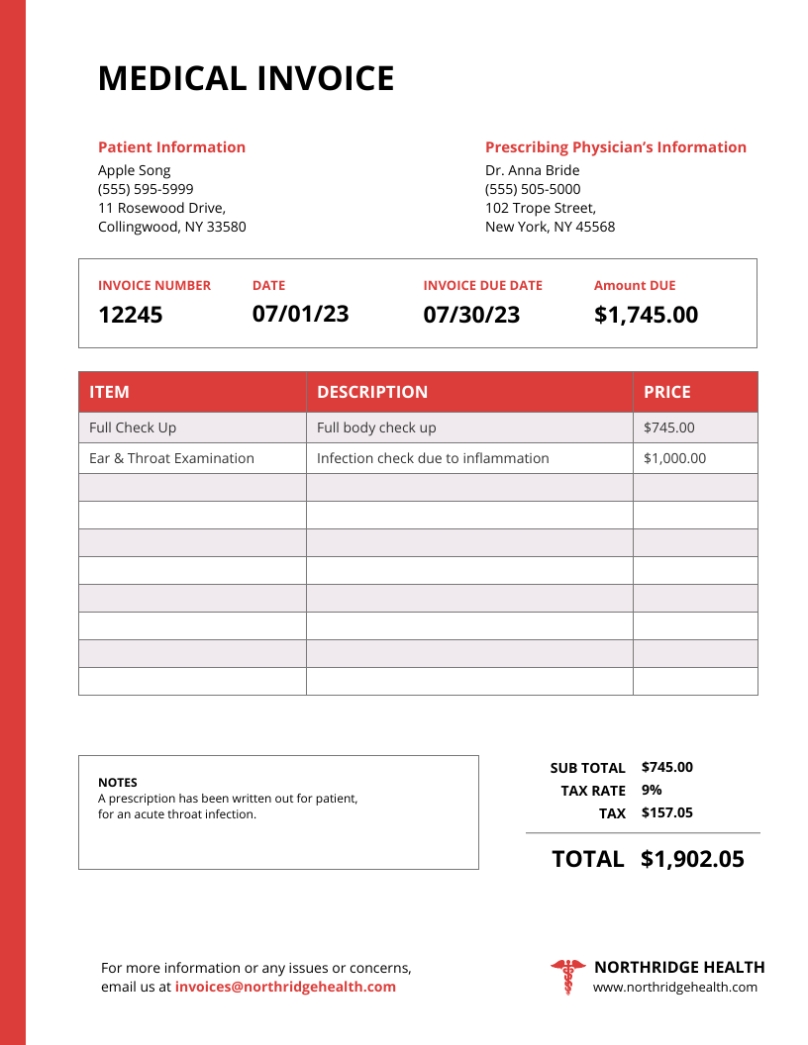 Medical Billing Invoice Template - 2007George Intended For Home Health Care Invoice Template
