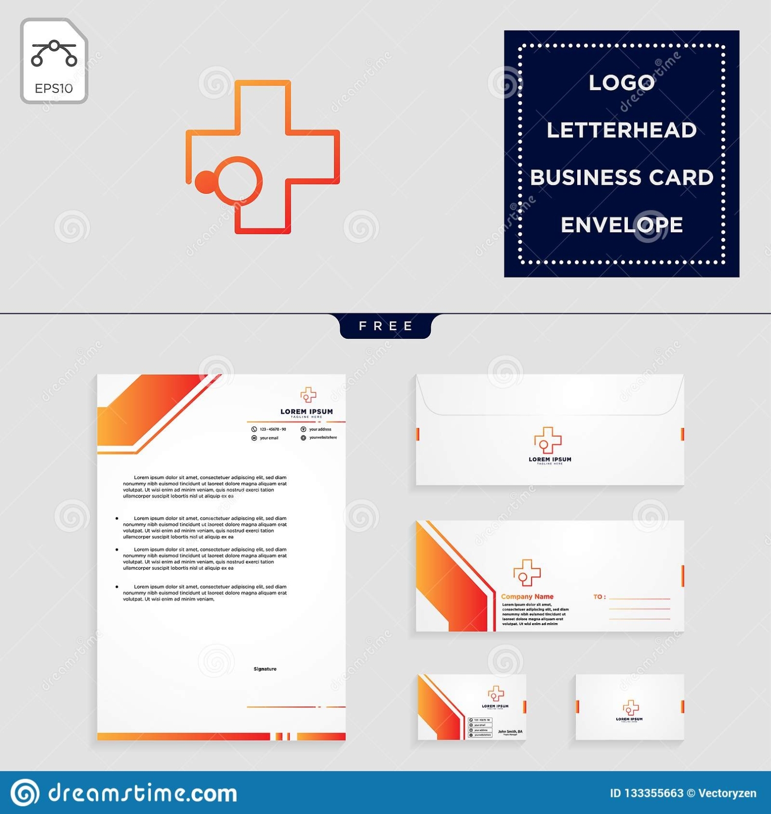 Medical Cross Logo Template And Free Letterhead, Envelope, Business In Business Card Letterhead Envelope Template