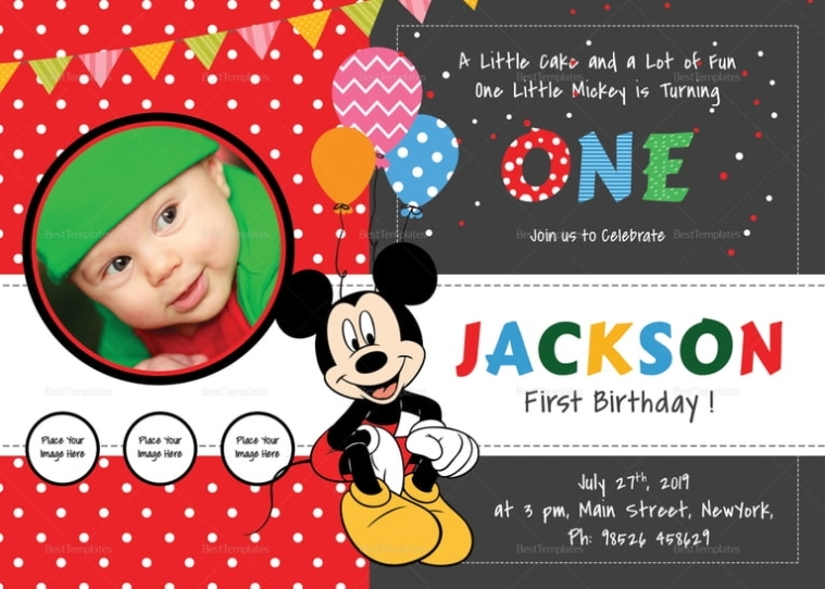Mickey Mouse 1St Birthday Invitations Within First Birthday Invitation Card Template