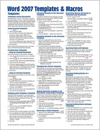 Microsoft Word 2007 Templates & Macros Quick Reference Guide Cheat Sheet Of Instructions, Tips Throughout Cheat Sheet Template Word