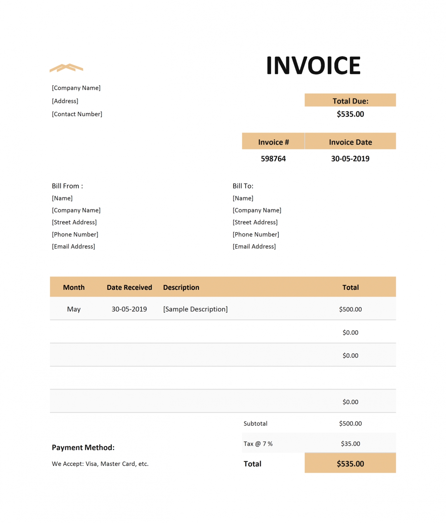 Monthly Rent Invoice Template - Invoice Template With Regard To Monthly Rent Invoice Template