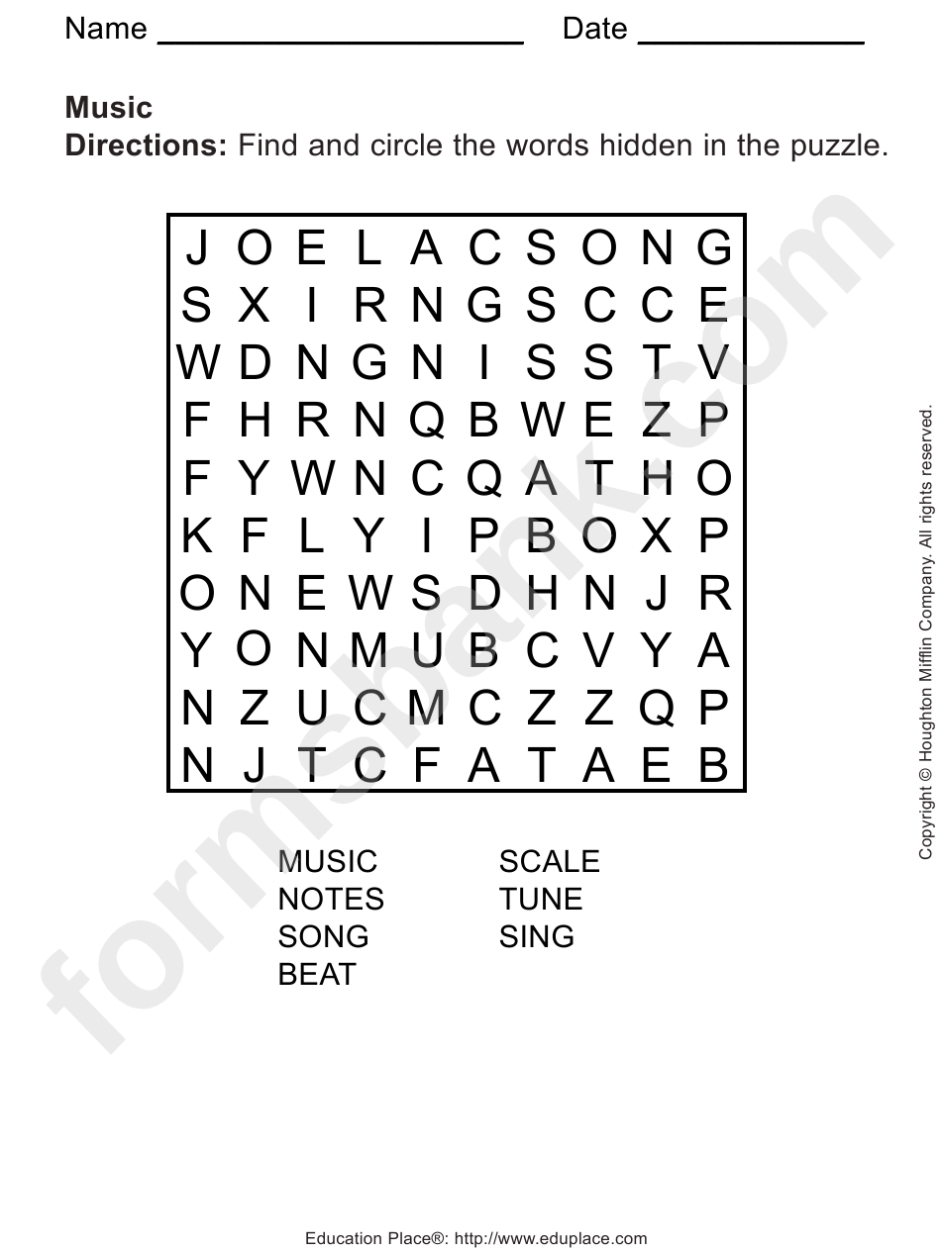 Music Word Search Puzzle Template Printable Pdf Download Throughout Word Sleuth Template