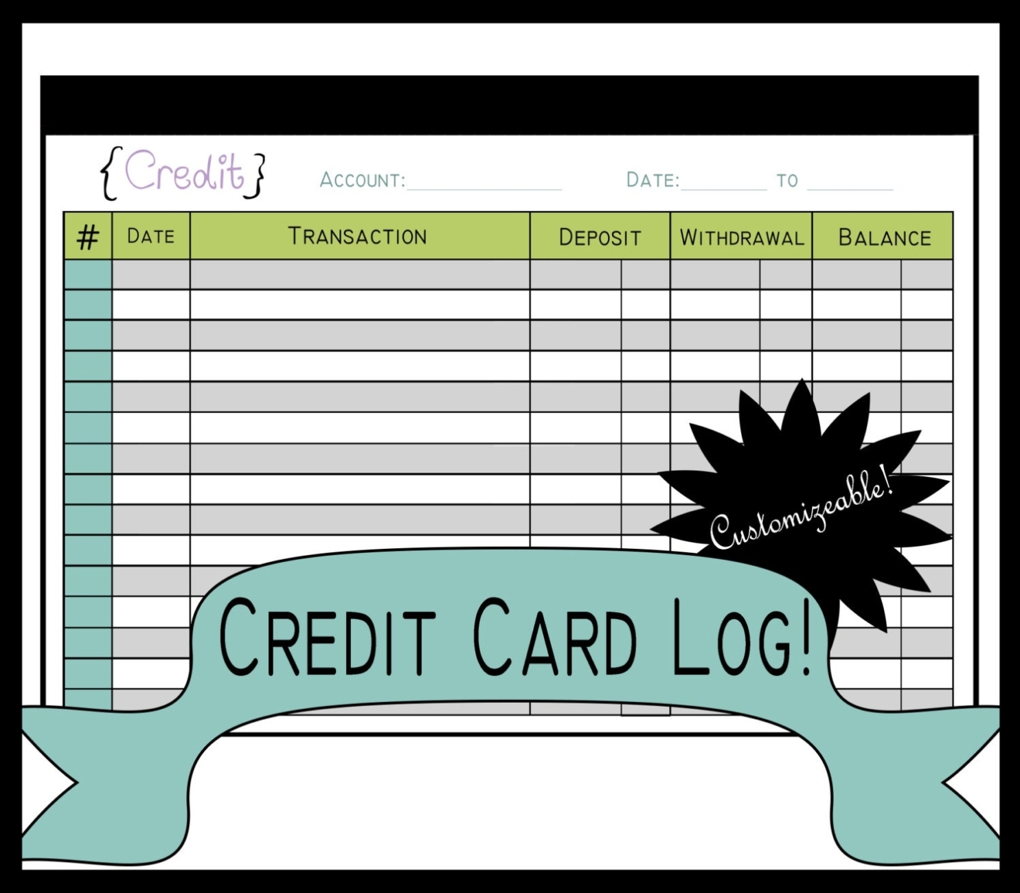 New Sizes Credit Card Log Printable Planning Page Half Inside Credit Card Size Template For Word