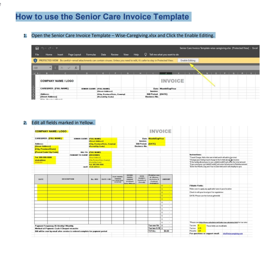 Non Medical Senior Care Invoice Template Under $5 Designed For Caregivers Pertaining To Home Health Care Invoice Template