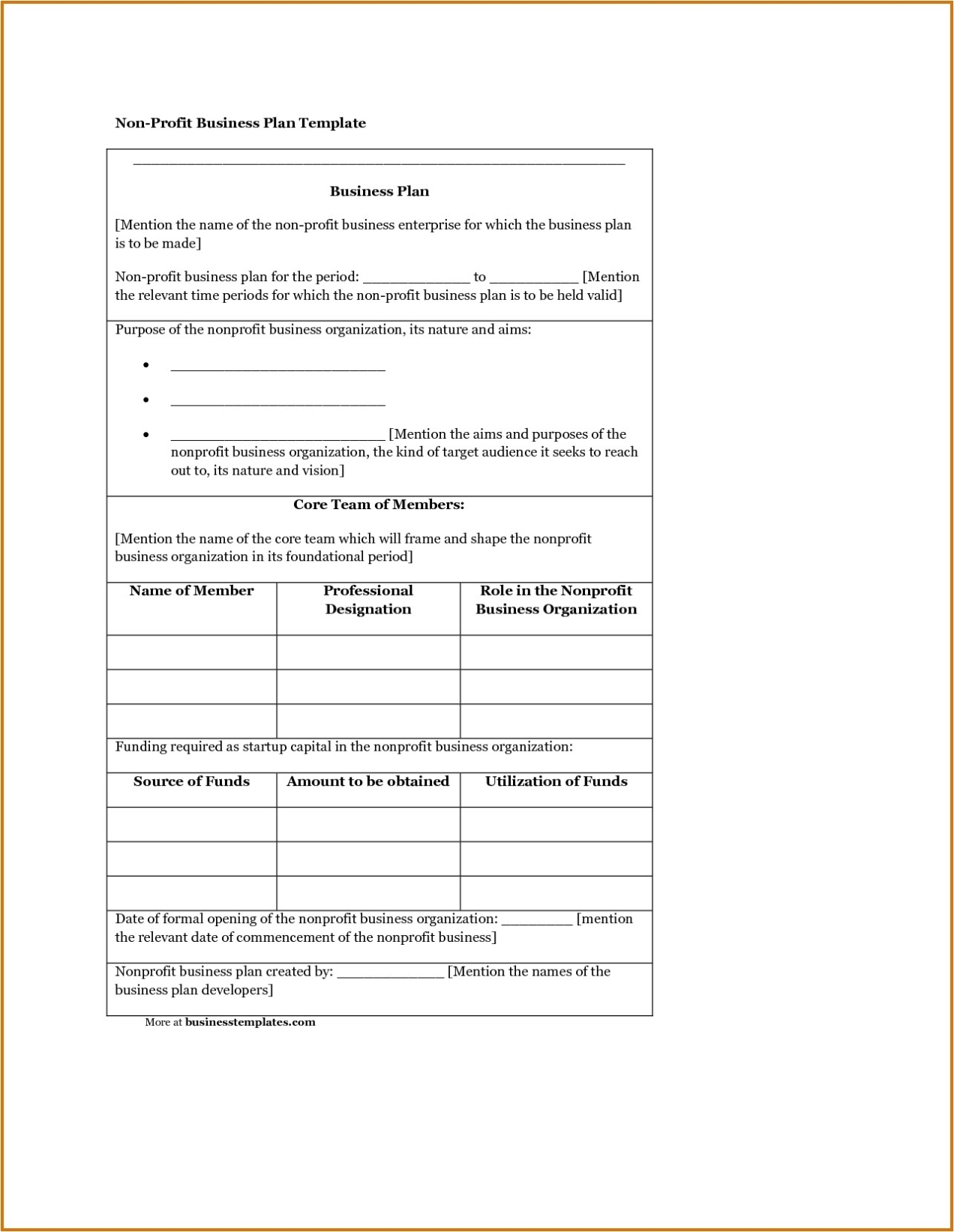 Not For Profit Business Plan Template | Williamson Ga Inside Non Profit Business Plan Template Free Download