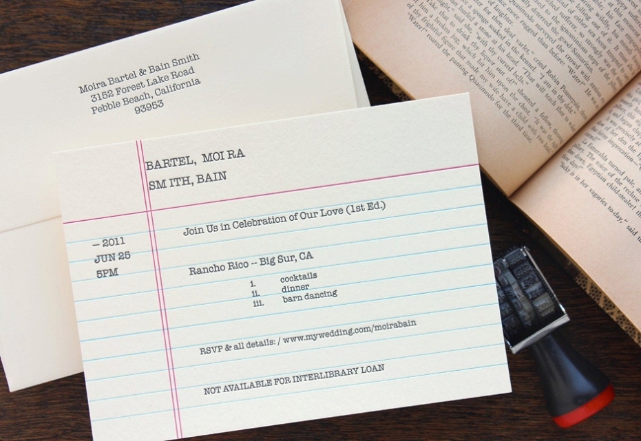 Old-School Library Catalog Card, Index Card, Retro Book Invitation For Wedding Or Party - Sample throughout Library Catalog Card Template
