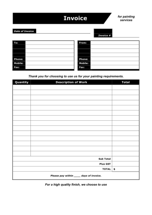 Painting Invoice Template Excel | My Xxx Hot Girl Pertaining To Painter Invoice Template