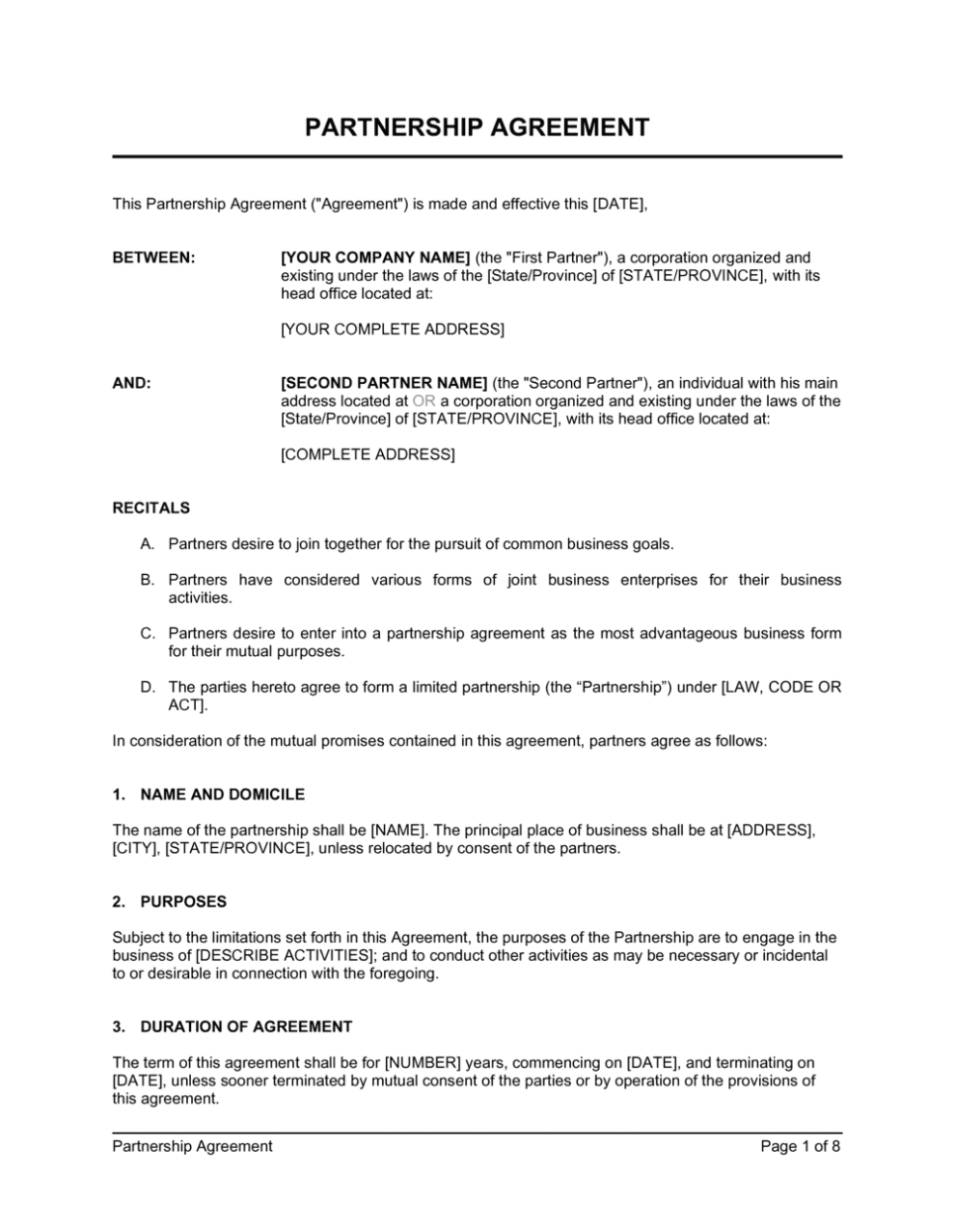 Partnership Agreement Template | By Business In A Box™ Pertaining To How To Make A Business Contract Template