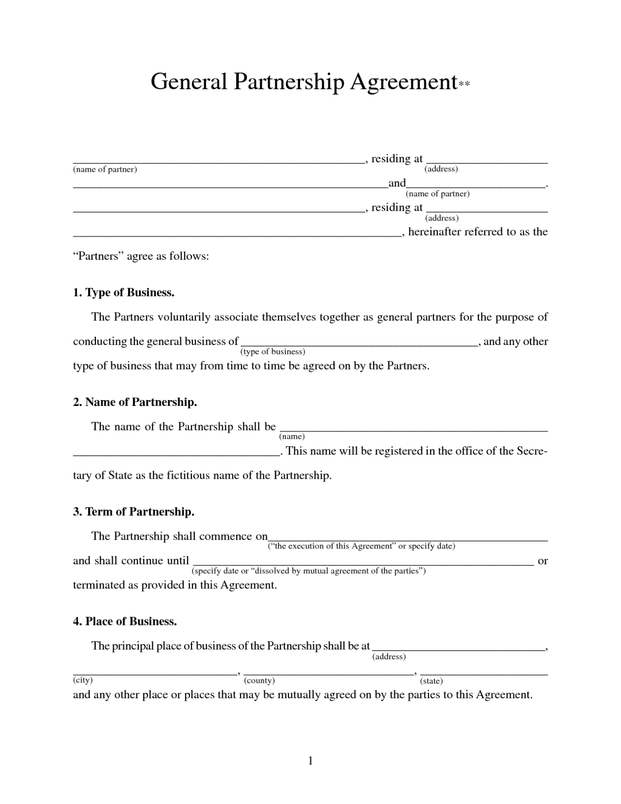 Partnership Contract Template - Free Printable Documents Throughout Business Contract Template For Partnership