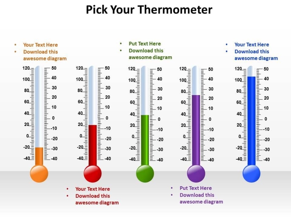 Pick Your Thermometer Of Different Styles Temperature Measurement Powerpoint Diagram Templates Pertaining To Thermometer Powerpoint Template