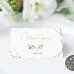 Place Card Template, Templett, Editable Printable, Instant Download, Greenery & Gold Regarding Free Place Card Templates 6 Per Page