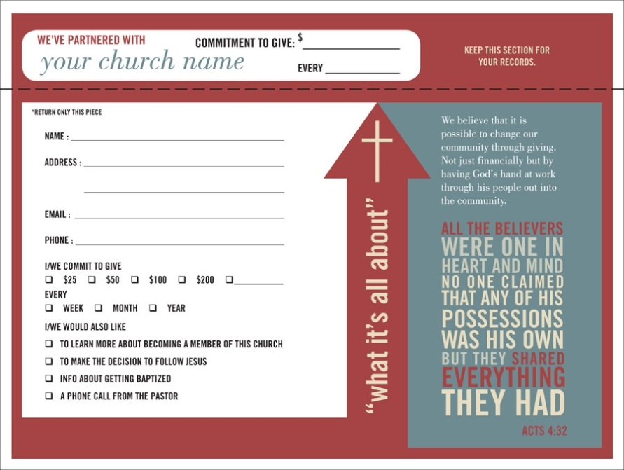 Pledge And Welcome Cards - One Write Company With Regard To Building Fund Pledge Card Template