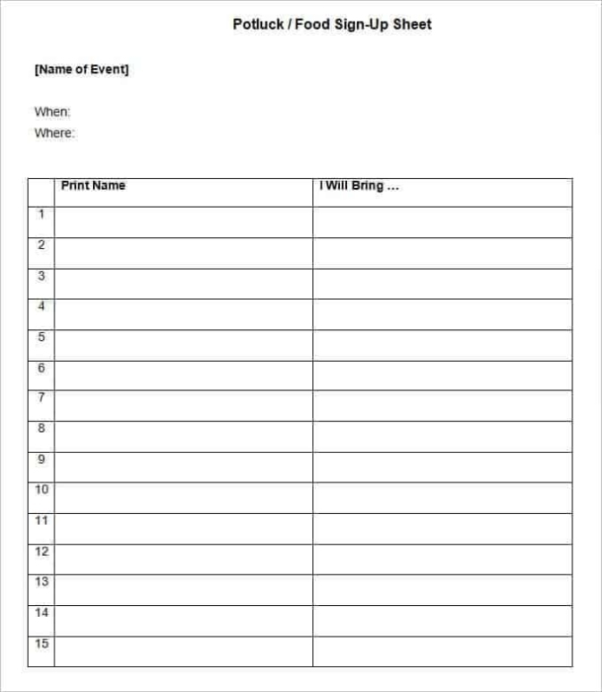 Potluck Sign Up Sheets – Find Word Templates For Free Sign Up Sheet Template Word