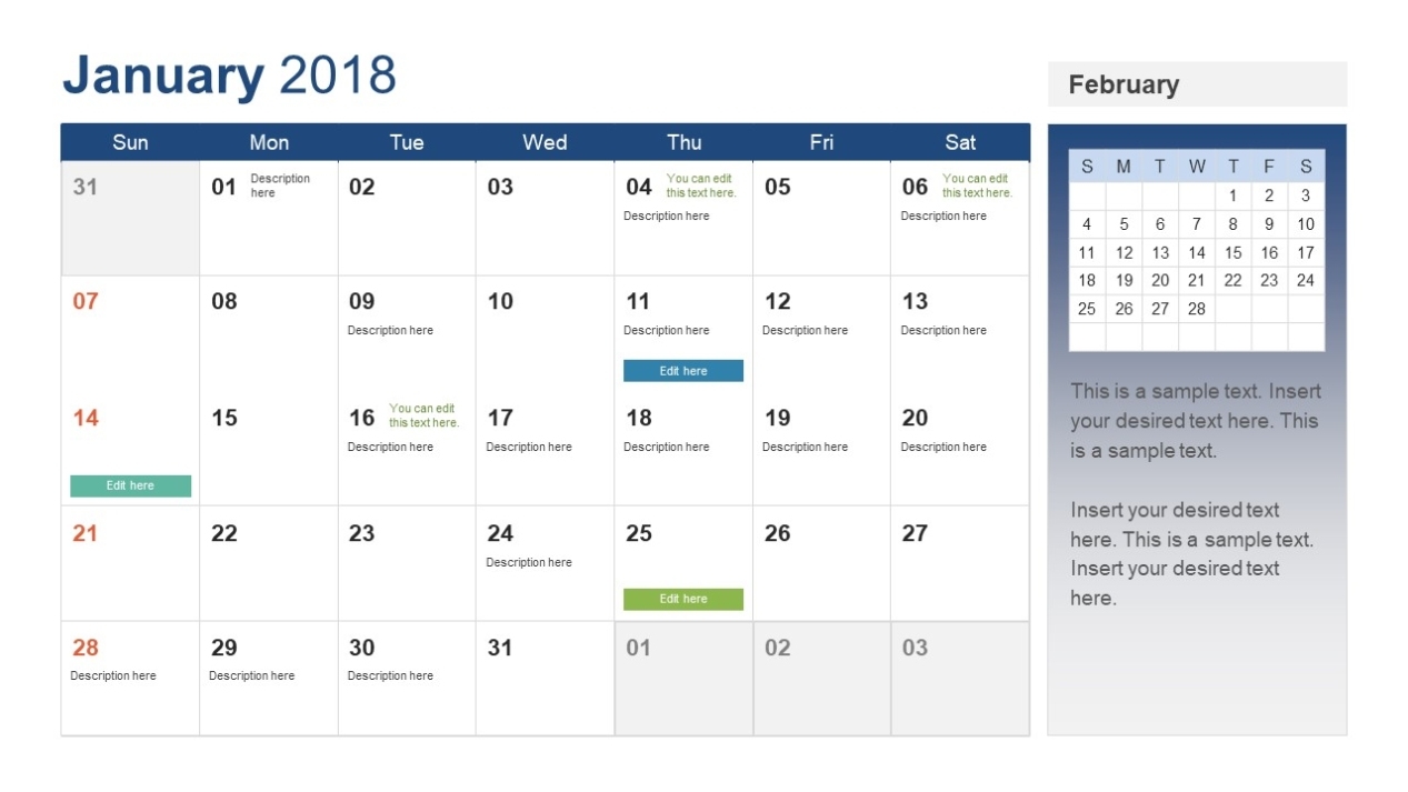 Powerpoint Calendar Template Year 2018 – Slidemodel Throughout Microsoft Powerpoint Calendar Template