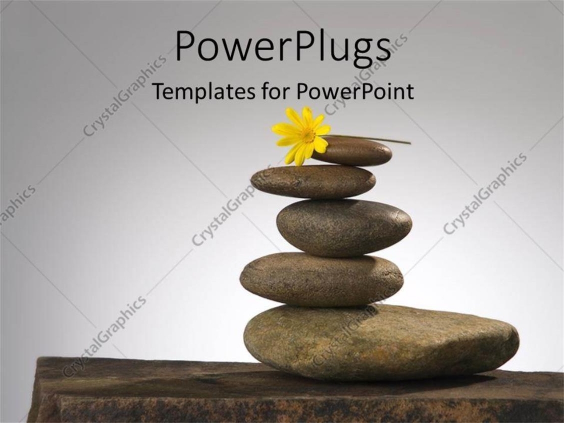 Powerpoint Template: A Number Of Zen Stones Witha Flower And Grey Background (2795) For Presentation Zen Powerpoint Templates