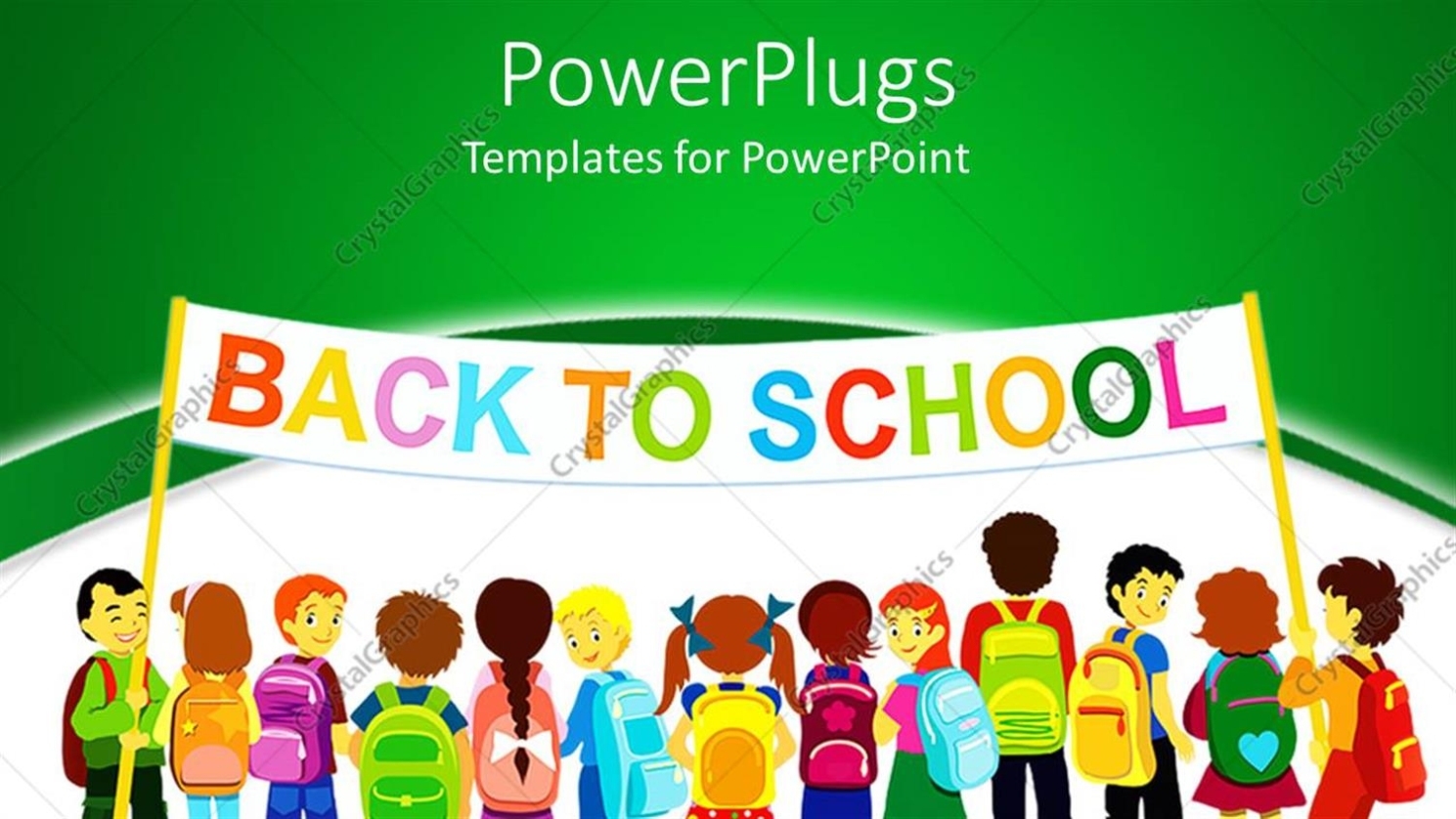 Powerpoint Template: Group Of Pupils Holding A Large Colored Back To School Banner On White And Inside Back To School Powerpoint Template