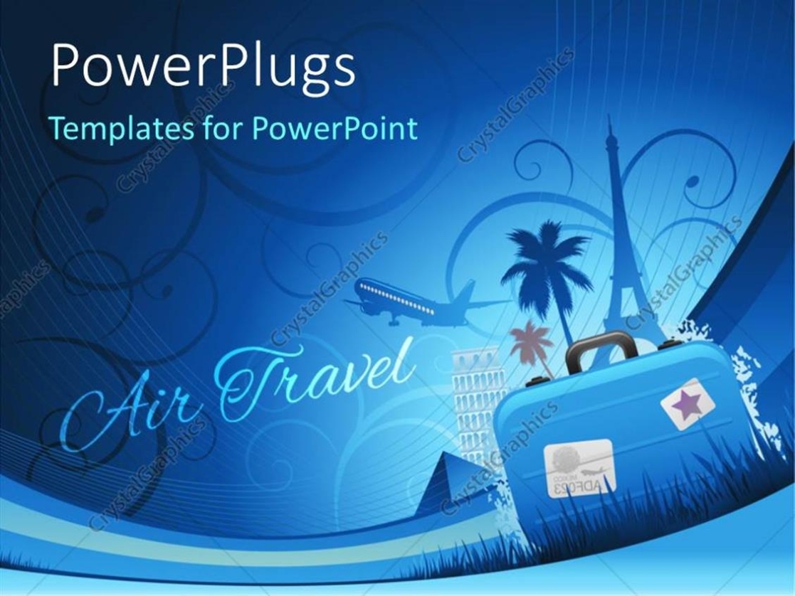 Powerpoint Template: Travel Depiction With Abstract Floral Background And Travel Luggage (1456) For Tourism Powerpoint Template