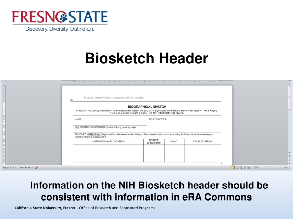 Ppt - Nih Biosketch Powerpoint Presentation, Free Download - Id:188601 Regarding Nih Biosketch Template Word