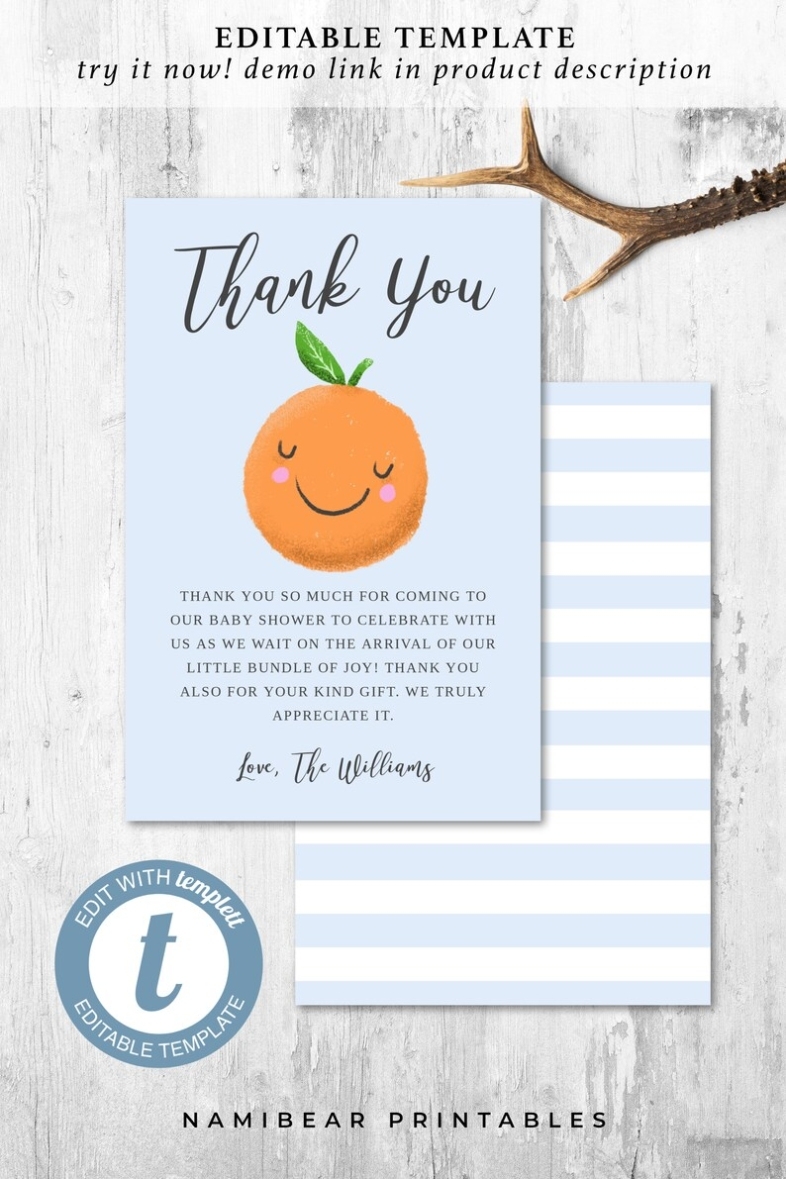 Printable Little Cutie Theme Baby Shower Thank You Card | Etsy Intended For Template For Baby Shower Thank You Cards