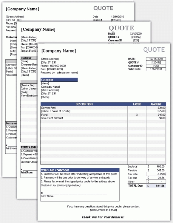 Quote Template | Free Price Quote Template For Excel with Excel Invoice Template 2003