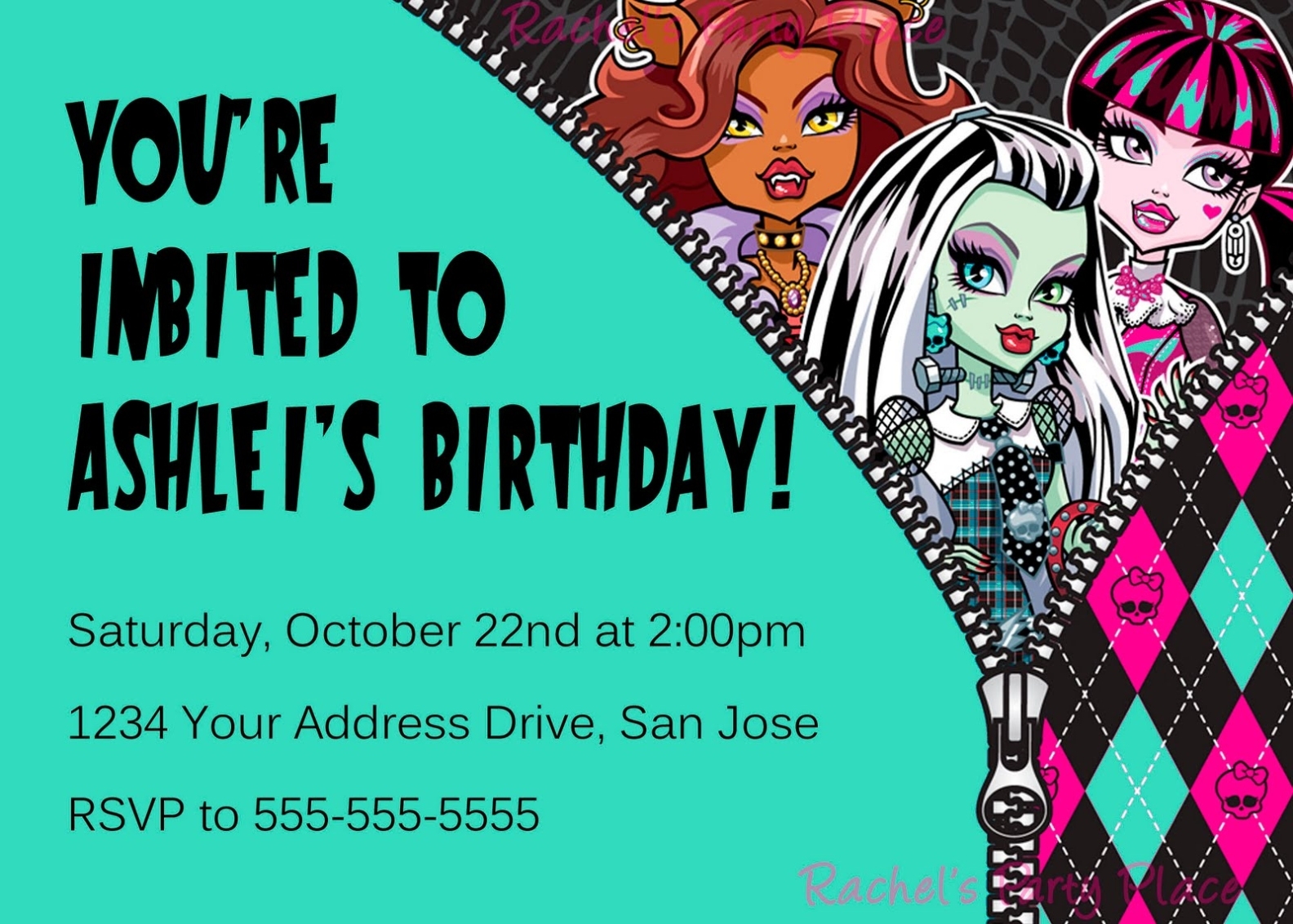 Rachel'S Party Place: Monster High Birthday Party Intended For Monster High Birthday Card Template