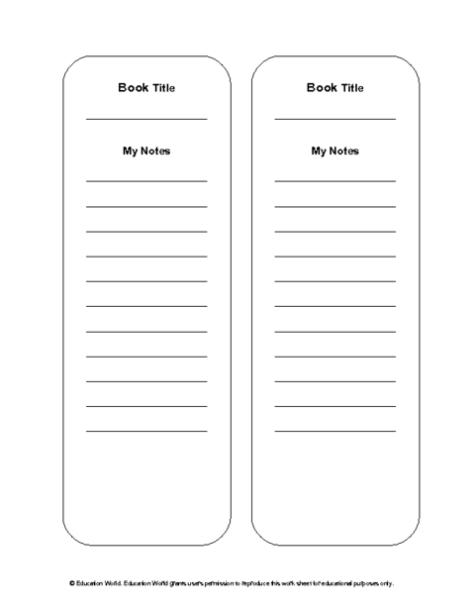 Reading Notes Bookmark Template (Doc) | Education World Within Google Docs Note Card Template