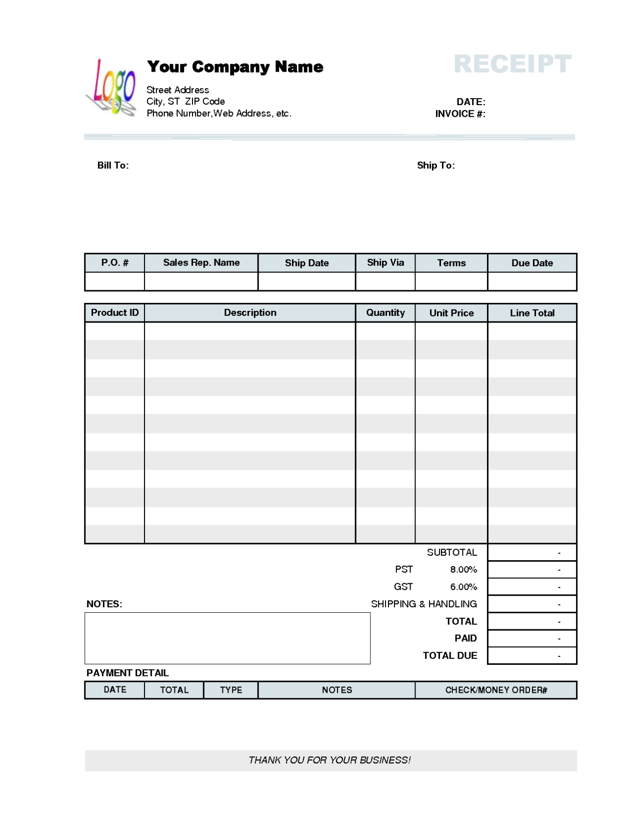 Receipt Invoice Template | Invoice Example Intended For Free Bill Invoice Template Printable