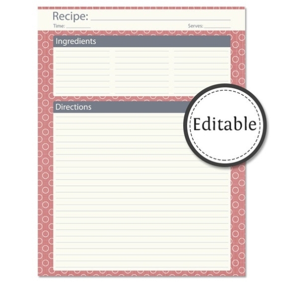 Recipe Card Full Page Fillable Instant Download With Regard To Full Page Recipe Template For Word