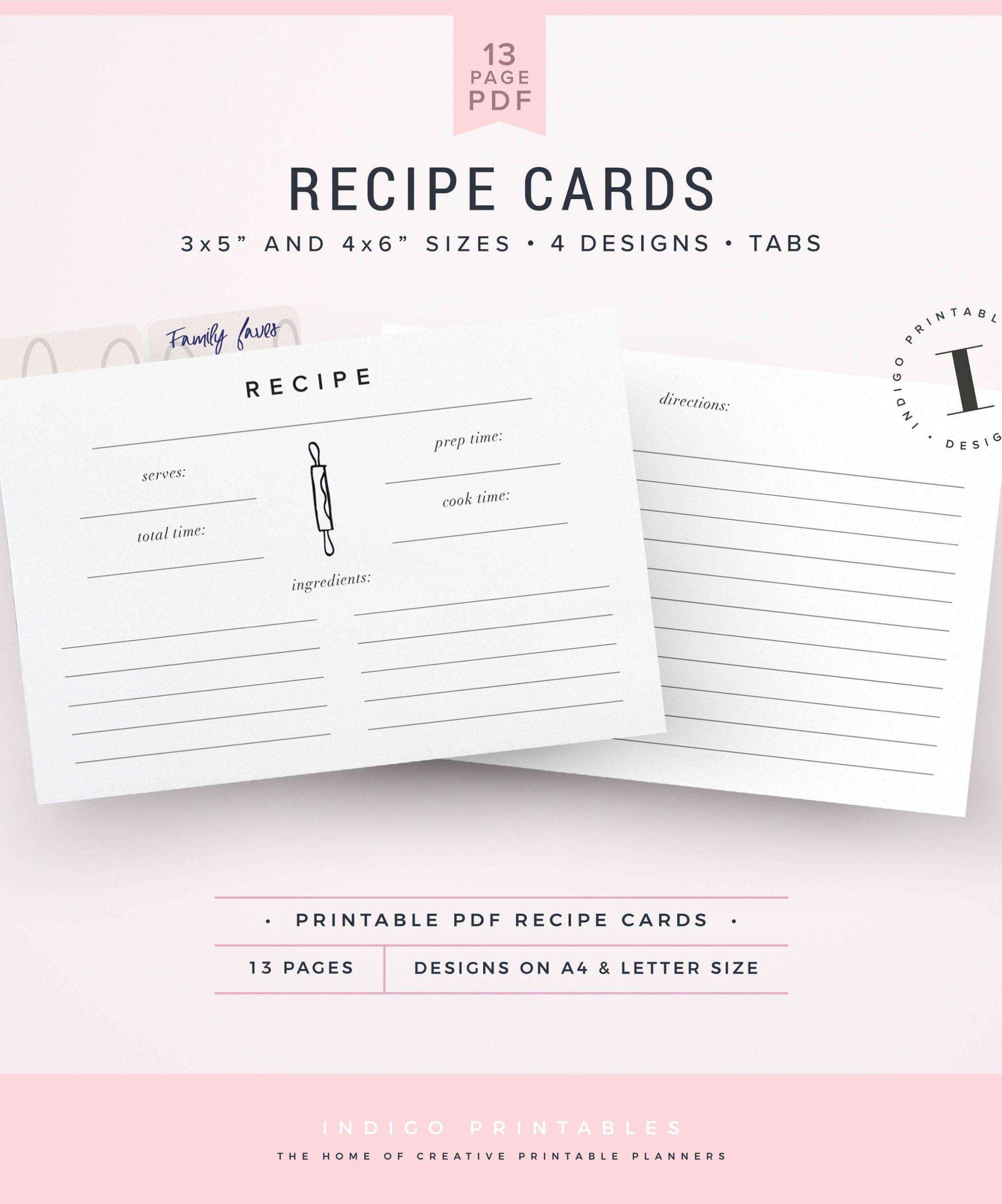 Recipe Cards Printable Recipe Cards Recipe Card Template | Etsy Pertaining To Recipe Card Design Template