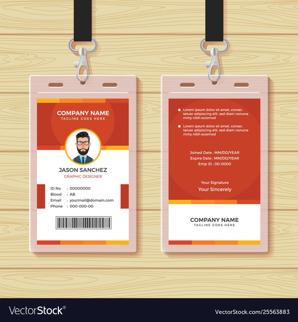 Red Employee Id Card Design Template Royalty Free Vector Within Personal Identification Card Template