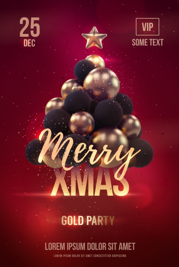 Red Xmas Party Flyer Template With Balloon Christmas Tree Vector 01 Free Download Within Free Christmas Party Flyer Templates